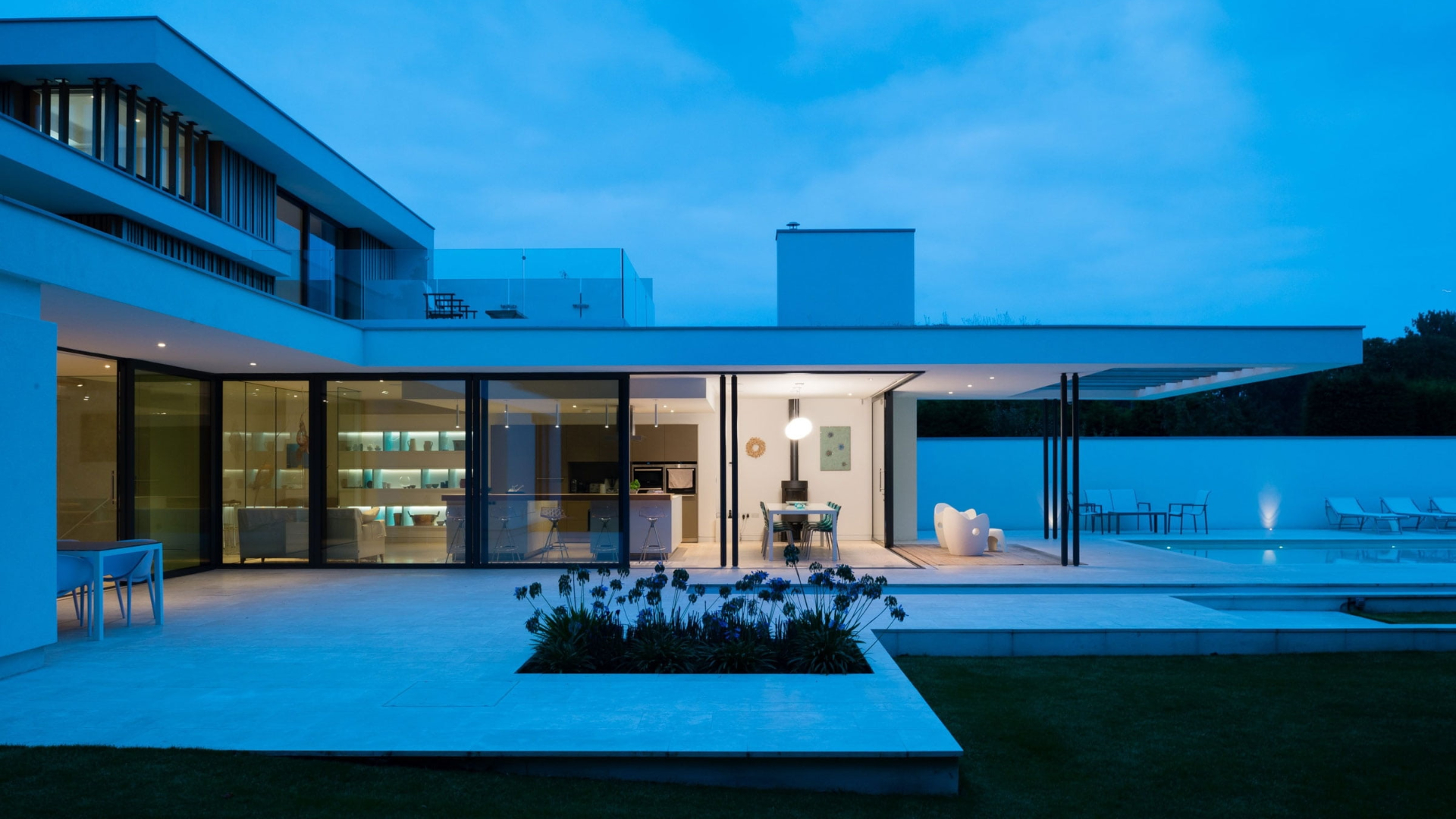 Modern house at dusk